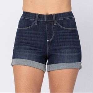 Judy Blue Pull On Denim Shorts Dark Wash Cuffed Women‎ Size M